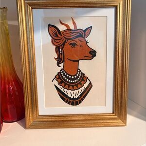 Elegant Deer Art Print in Gold Frame